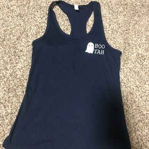 Halloween Themed Tank Top, Navy “Boo Yah” Size S